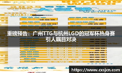 重磅预告：广州TTG与杭州LGD的冠军杯热身赛引人瞩目对决